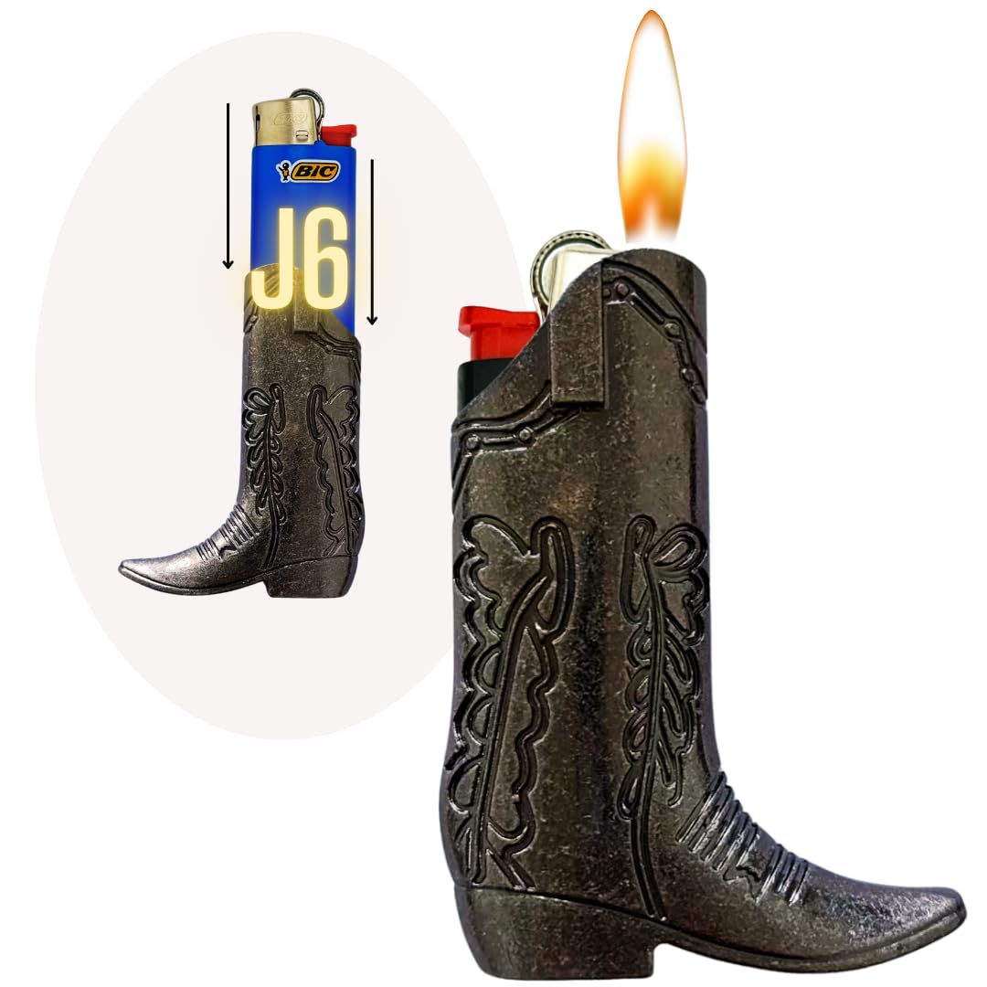 Cowboy Boot Lighter Case. Cow Boy Boot Lighter Holder Sleeve for J5 and J6 BIC Lighters. 3 Colors to Choose from. | Lighters NOT Included (Gray, Full Size J6)
