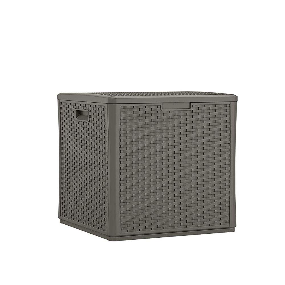 Suncast 60 Gallon Outdoor Weather Resistant Hard Plastic Storage Cube Deck Box Bin with Handles and Lid for Patio, Garden, or Shed, Stoney