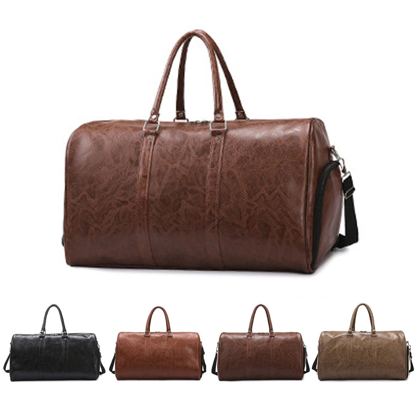 PU Leather Duffle Bag for Travel Duffel Bag, Gym Bag Overnight Bags Weekender Bag for Men (deep brown)