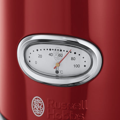 Russell Hobbs Kettle [1.7 L, 2400 W] Retro Red & Polished Stainless Steel (Quick Boil Function, Water Temperature Display in Retro Design, External Water Level Indicator) Vintage Tea Maker 21670-70