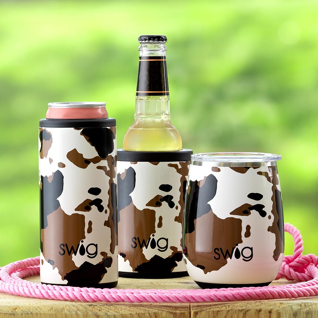 Swig Life Skinny Can Cooler, 12oz Insulated Slim Can Holder, Stainless Steel Cooler, Covers for Tall Beer Bottles, Beach Accessories for Women (Hayride)