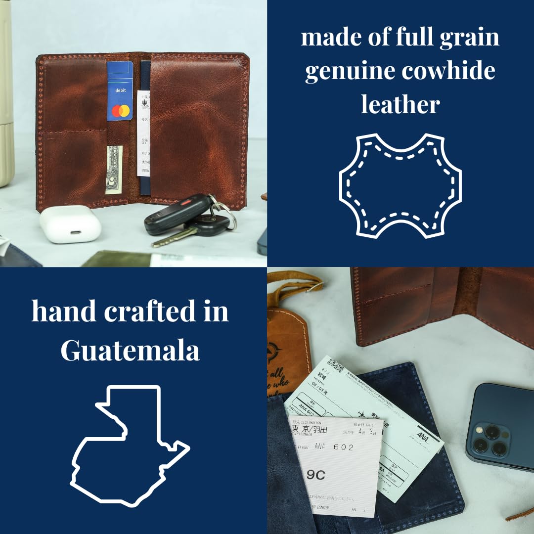 Genuine Leather Passport Wallet for Women or Men – Handmade – Full-Grain Leather Passport Holder (Beautiful Burgundy)