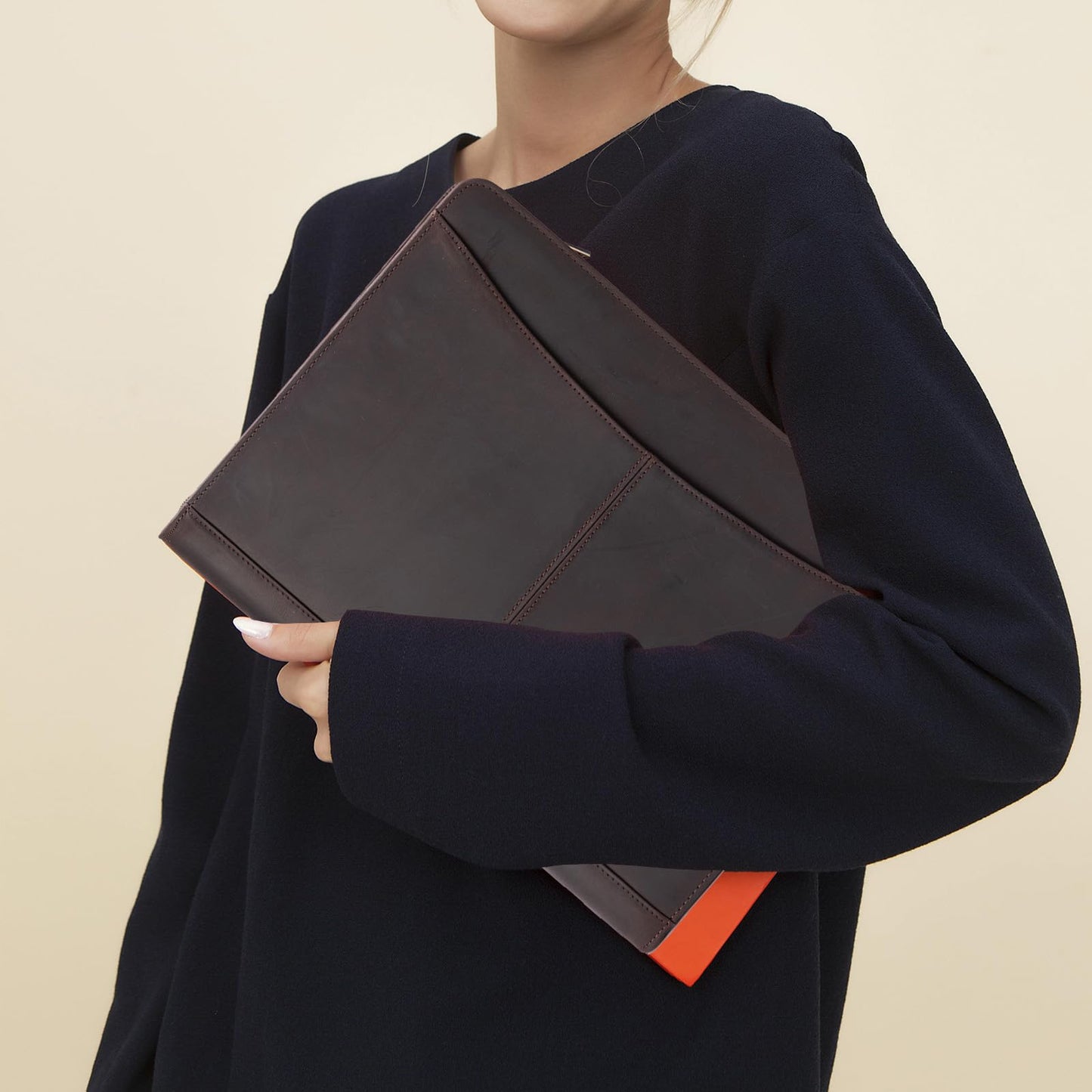 Geslun Genuine Leather Portfolio with Front Pocket for Men and Women, Zippered Padfolio Binder 8.5 x 11 Legal Pad Notebook Holder, Fits 13” Laptop, Professional Work File Case, Dark Brown