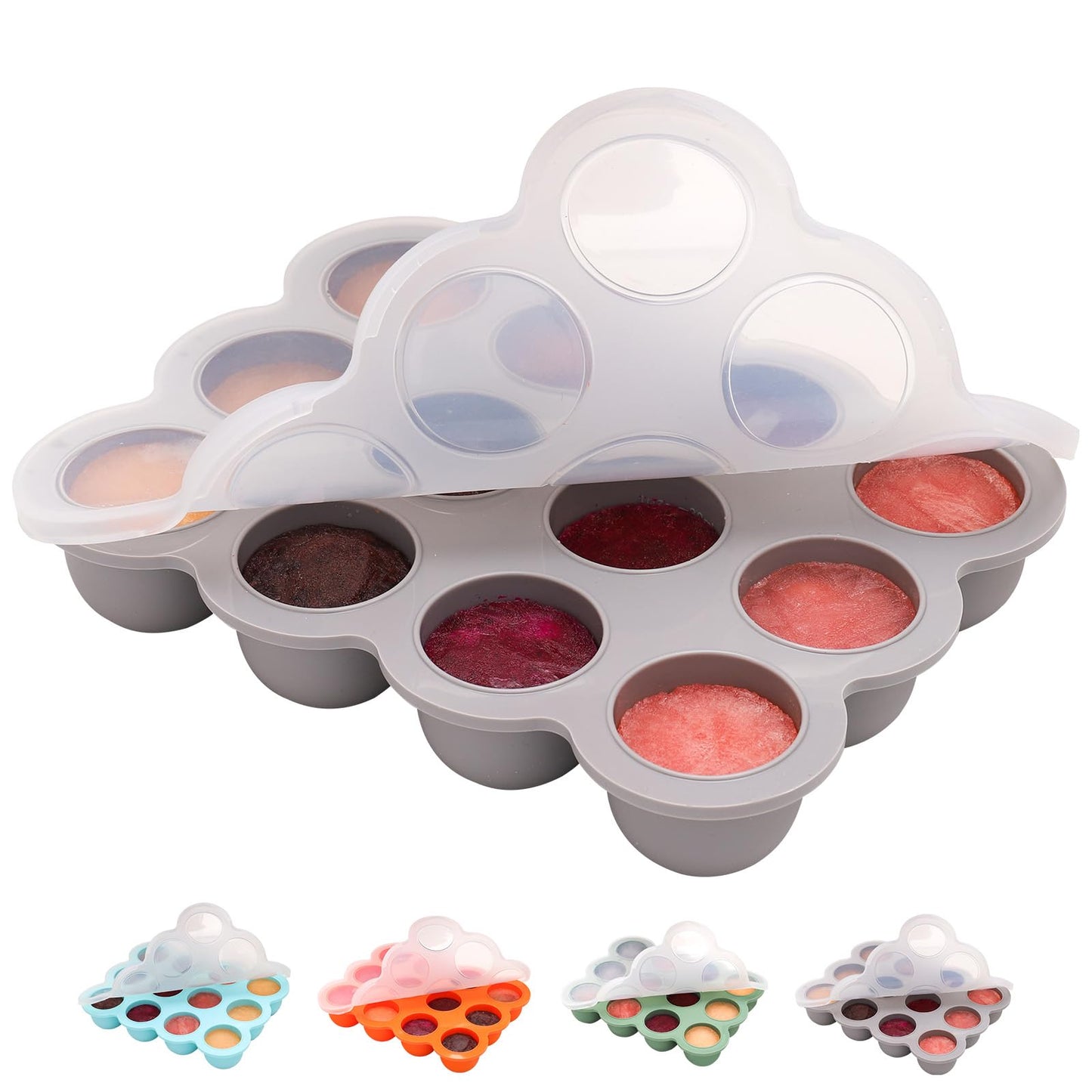 btrfe Baby Food Storage Container - 1.5oz x 12 Pods Silicone Freezer Tray with Lid for Homemade Baby Food, Fruit Purees, Vegetable & Breast Milk (Grey)