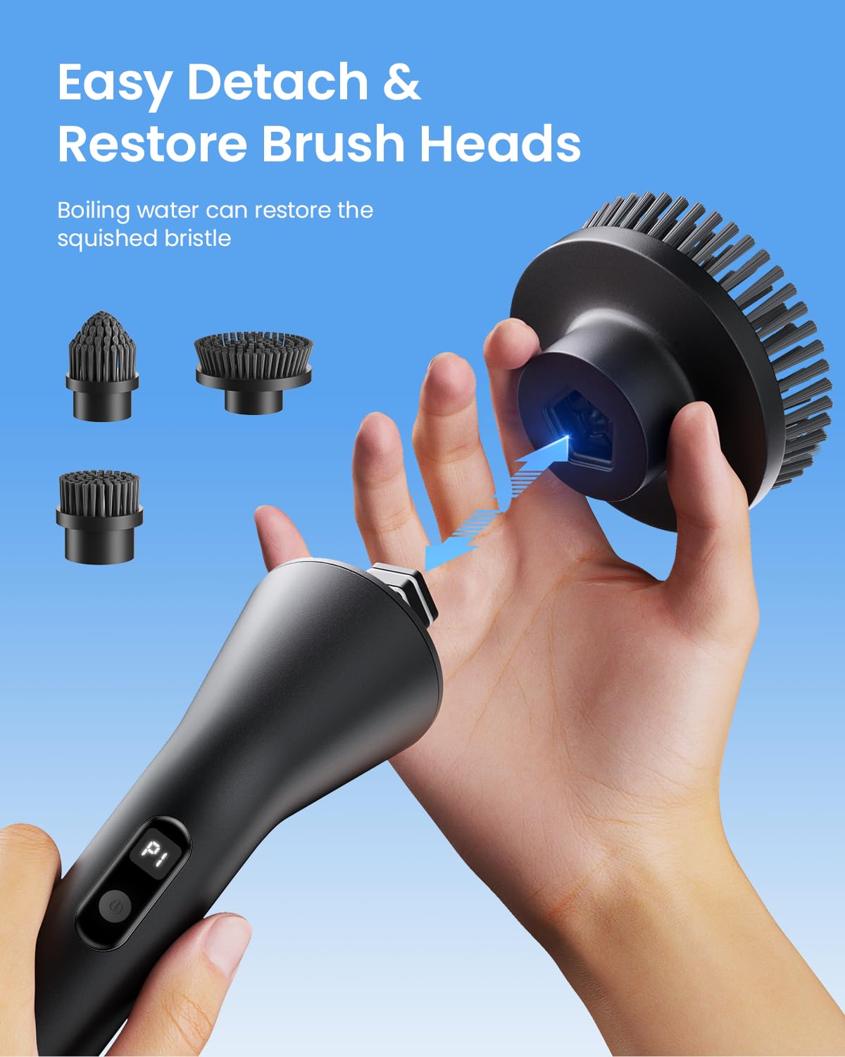 Leebein Electric Spin Scrubber, Cordless Cleaning Brush for Bathroom Shower Tub, IPX7 Waterproof Power Scrubber with 7 Brush Heads, Extendable Long Handle and 2 Speeds Scrubber for Bathtub Floor