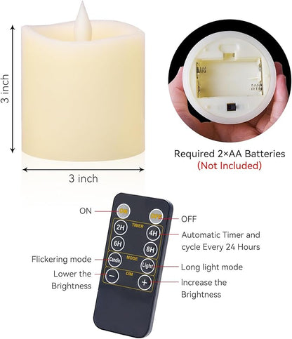 600H Flameless Pillar Candles with Remote & Timer - 3x3 Battery Operated Realistic Flickering LED, Smokeless Safe Drip-Free for Indoor Outdoor Home Wedding Decor (Ivory, 1-Pack)