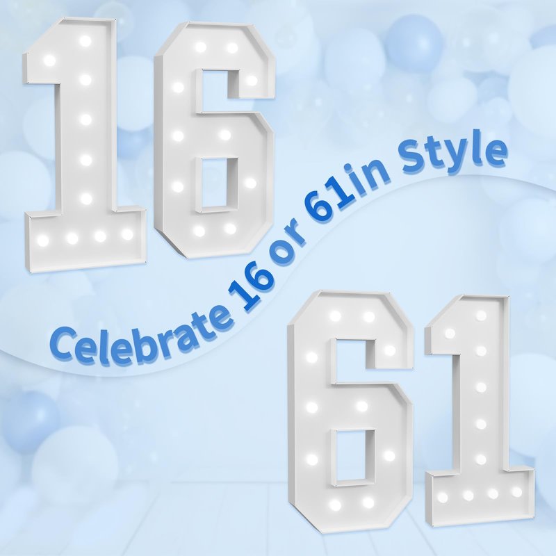 imprsv Marquee Numbers Large 16th-Birthday Decorations: 4ft Light Up Number Party Decor 16 Year Old Girl and Boy Birthday Decoration Backdrop Anniversary Cardboard Big Mosaic Balloon Frame Number 16