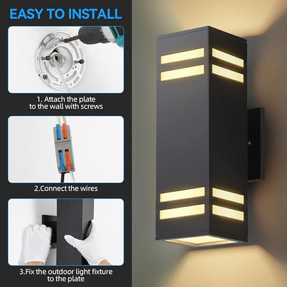 Modern Outdoor Wall Lights Dusk to Dawn, Black Exterior Lighting Fixtures Wall Mount with E26 Base, Square Outdoor Sconce Waterproof Outside Lights for House Porch Front Door, Bulbs Included