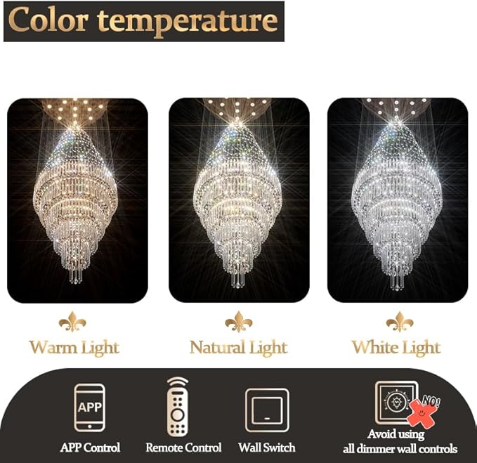 Flashing God D59''X H120'' Extra Large Chandeliers for High Ceilings Crystal Raindrop Chandeliers Large Villa Chandelier Entrance Foyer Ceiling Light LED Dimmable 2700K-6000K