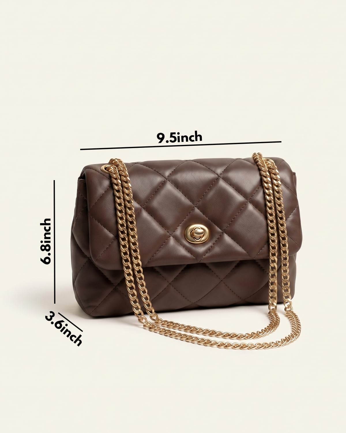 Apryl Quilted Crossbody Bags for Women - Shoulder Bag with Chain Purse Strap - Small Trendy Soft PU Vegan Leather Designer Purses - Chocolate Brown