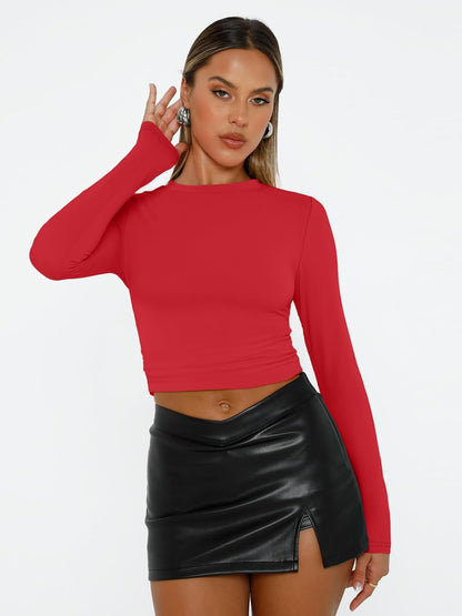 AUTOMET Womens Long Sleeve Shirts Basic Compression Going Out Crop Tops Fall Fashion Y2K Clothes 2025
