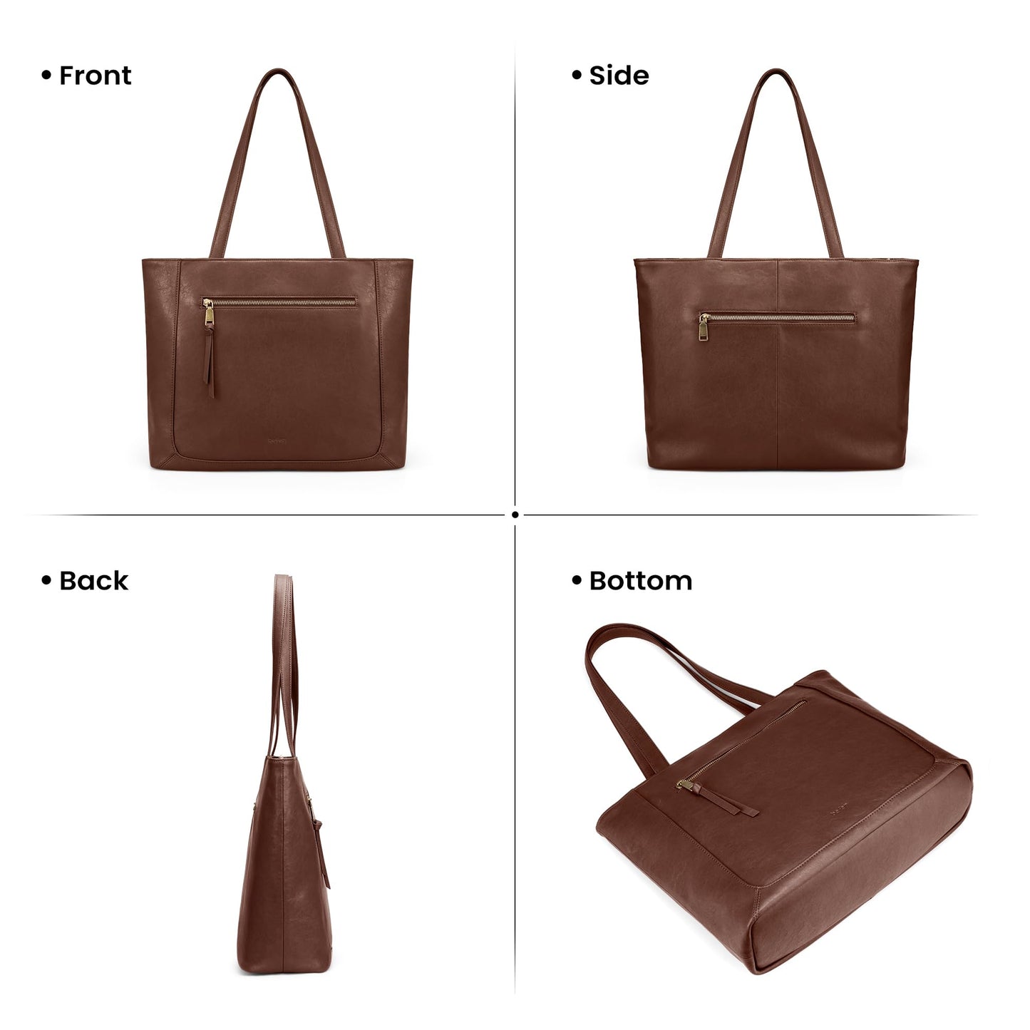 befen Genuine Leather Tote Bag for Women Work, Large Tote Bag with Zipper Real Leather Purse with 15.6" Compartment Womens Designer Shoulder And Handbags For Travel Everyday, Brown