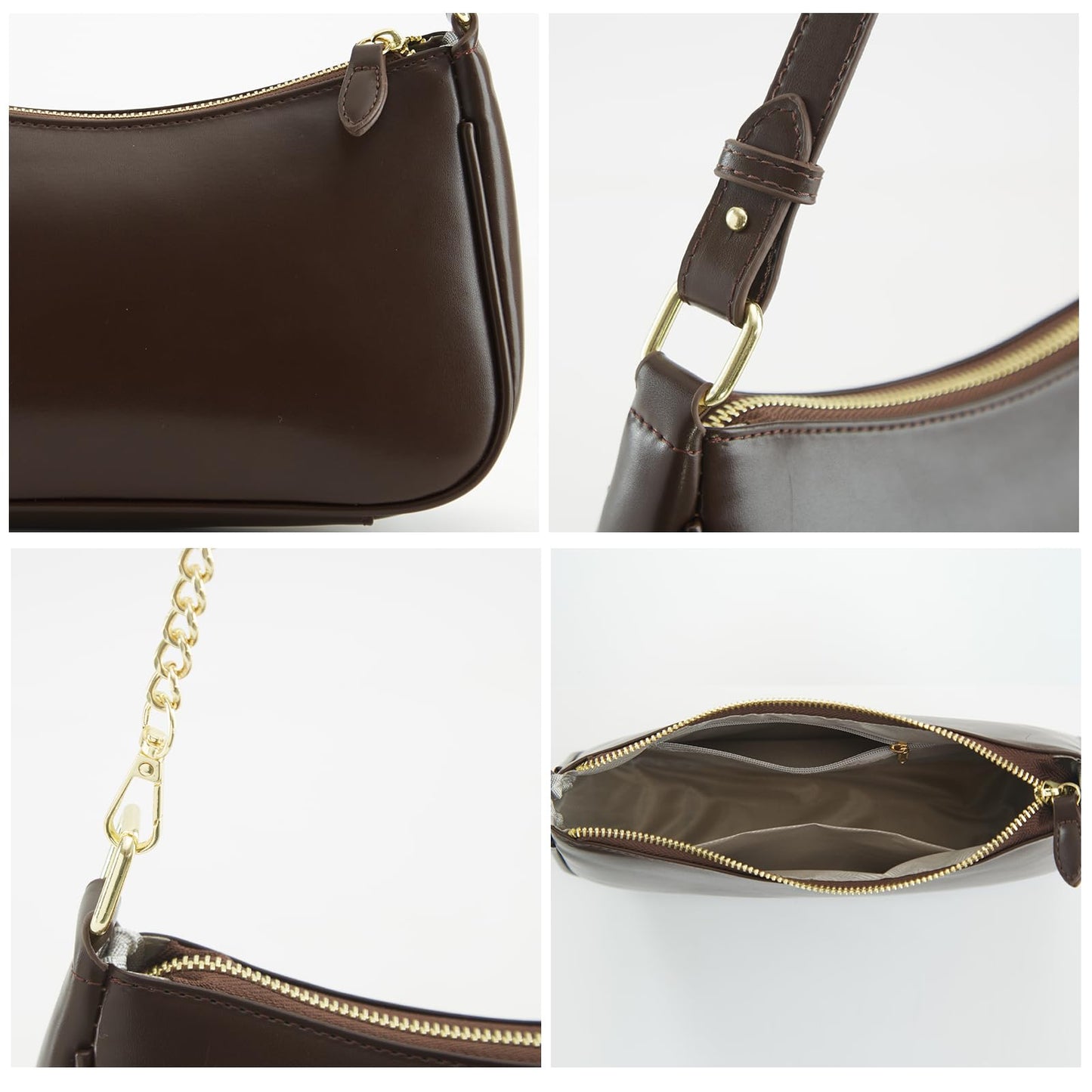 Pugtay Small Shoulder Bag for women Clutch Purse Handbag with 2 Removable Straps and Zipper Closure Crossbody Bags (coffee)