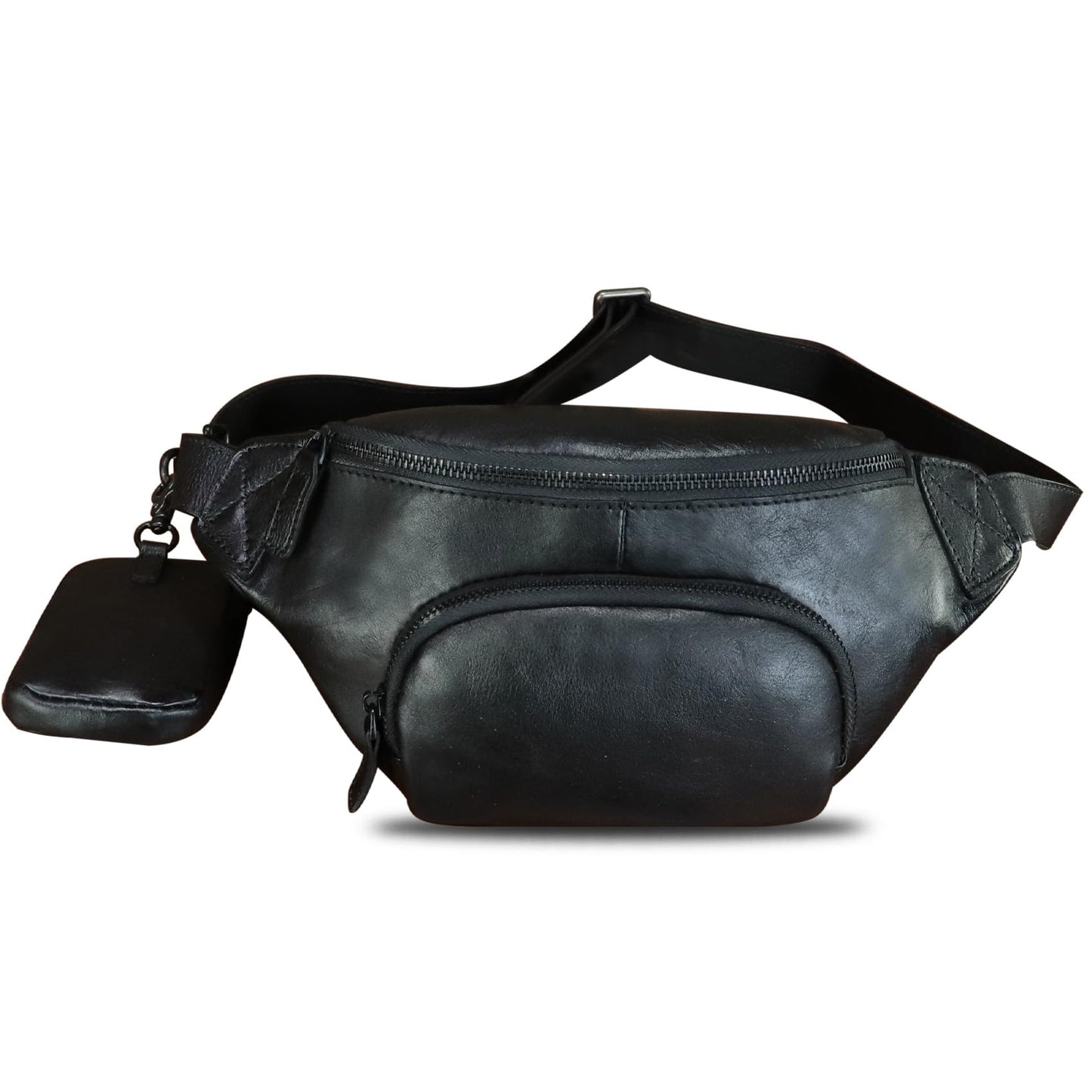 Genuine Leather Waist Bag Hip Bag Fanny Packs for Women and Men Real Leather Fanny Bag Sling Bag Crossbody Bags Chest Purses (Black)