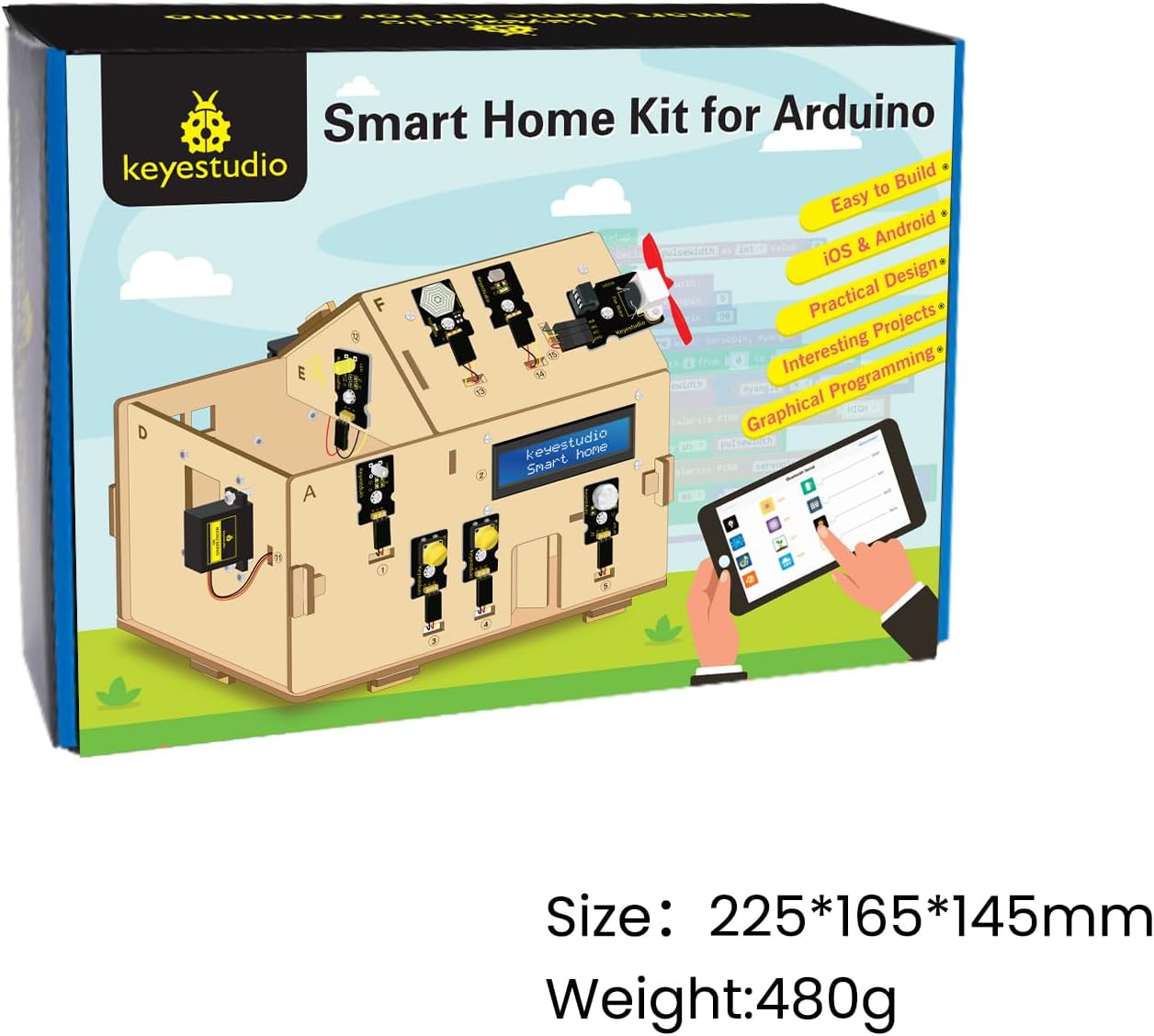 KEYESTUDIO Smart Home Starter Kit for Arduino for Uno R3, Electronics Home Automation Coding Kit, Wooden House DIY Sensor Kit STEM Set for Adults Teens 15+