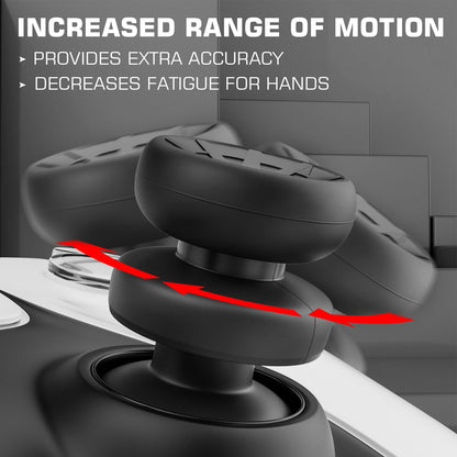 PlayRealm NO Falling Off Thumbstick Extender & Silicone Grip Cover 2 Sets for PS5 & PS4 Controller (Turbo Black)