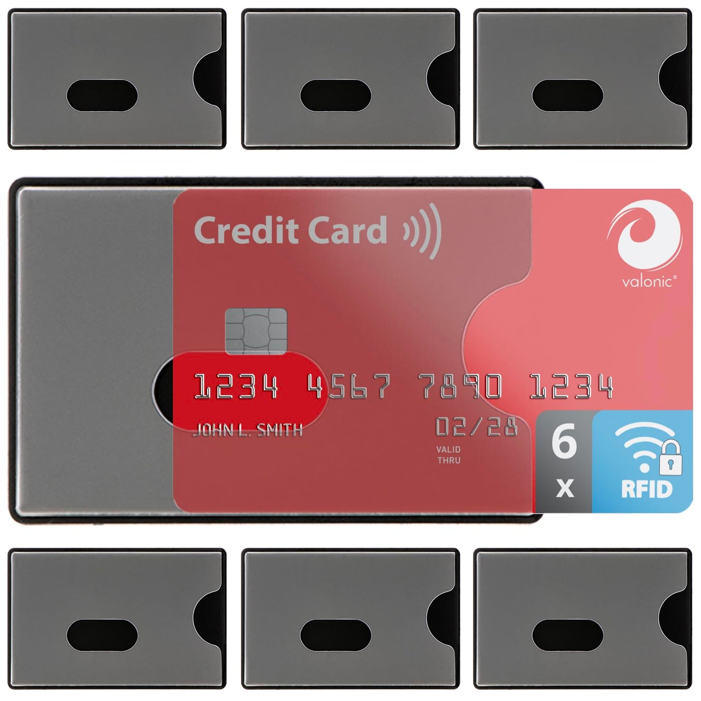 valonic set of 6 RFID blocking sleeves - transparent front, Credit Card Protector sleeve for wallet - Protection block for Debit Card and Metro Card