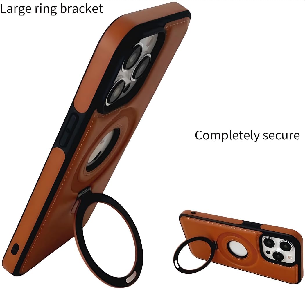 WarmWhisper Leather Material with Metal Magnetic Folding Stand,Luxury Leather Invisible Stand Phone Case Cover for iPhone 12-17 (iPhone15 Pro Max,Brown)