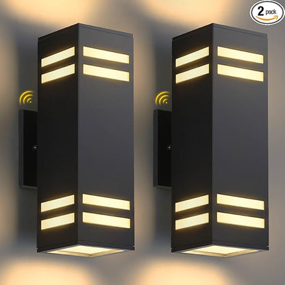 Dusk to Dawn Outdoor Lighting 2 Pack, Modern Outdoor Wall Lights Black Exterior Lighting Fixtures Wall Mount with E26 Base, Waterproof Sconce Outside Lights for House Porch, Bulbs Included