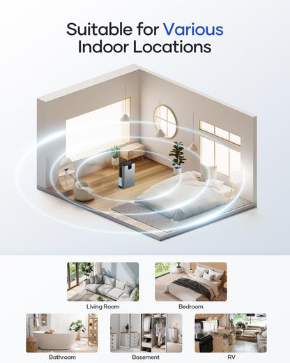 Dehumidifier, 95 OZ Water Tank Dehumidifiers for Home, 1000 sq. ft. Dehumidifier for Basement Bathroom Bedroom with Auto Shut Off, 7 Colors LED Light, Quiet Dehumidifiers with Sleep Mode, Grey
