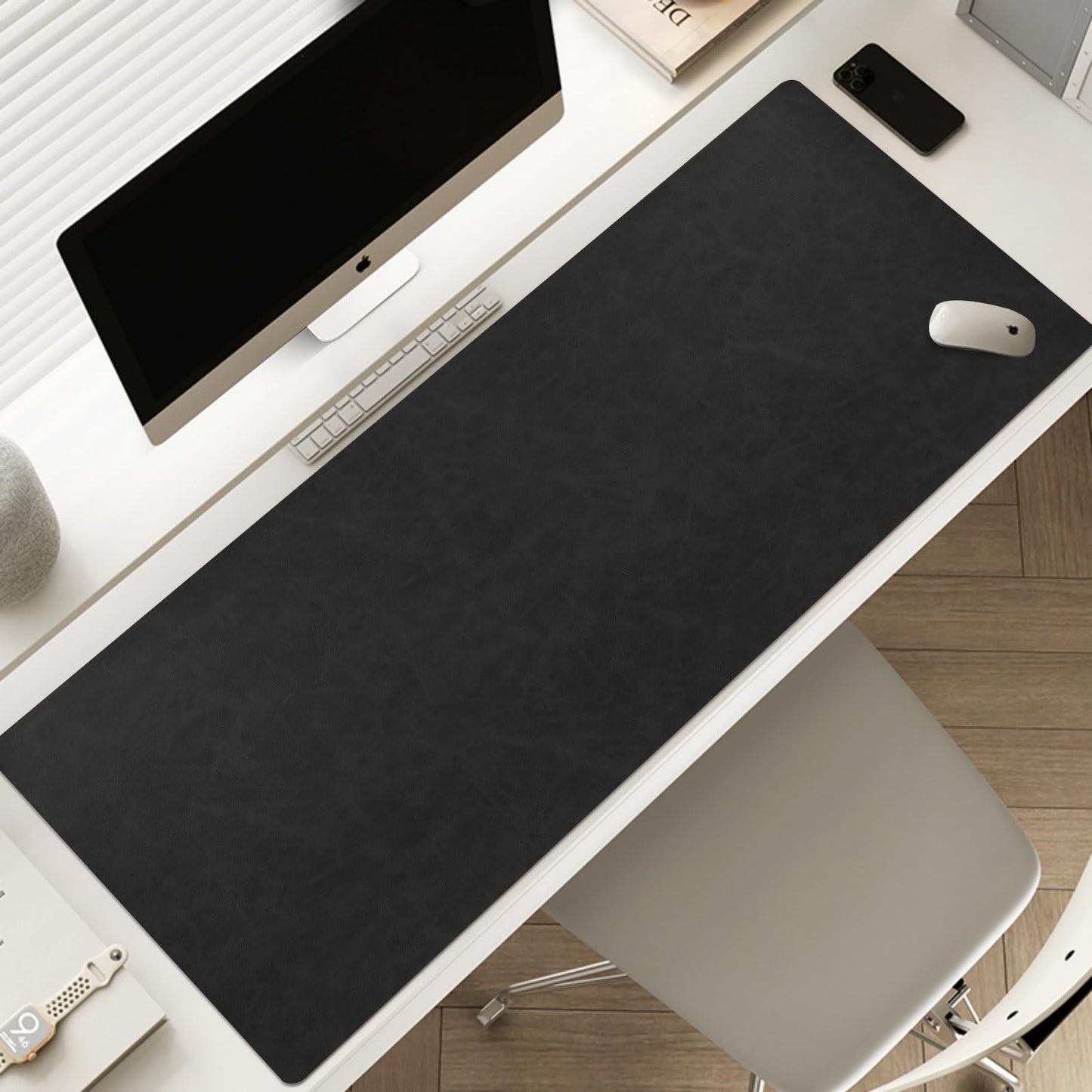 Leather 15.7"x 31.5" Desk pad for Computer and laptops, Ideal for Gaming and Office use, Large Mouse pad and Keyboard mat,Desk mat Special for man. A complimentary Wrist pad and Phone Stand.(Black)