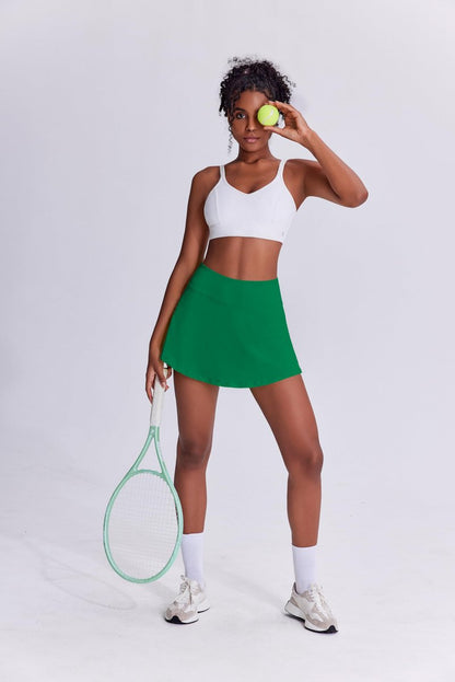 PINSPARK Skorts Pleated Tennis Skirt Women Athletic Skorts Tummy Control Golf Skirts with Pocket Y2K Summer Workout Outfits,Green Medium