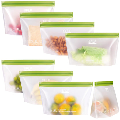 SPLF 10 Pack Stand-Up Reusable Food Storage Bags Dishwasher Safe, BPA Free Reusable Freezer Bags, Extra Thick Leakproof for Meal Prep, Sandwich, Bread, Veggies - 3 Gallon 4 Quart 3 Snack
