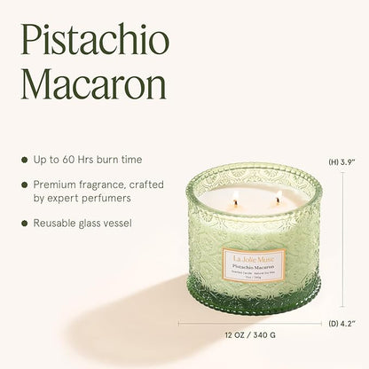 LA JOLIE MUSE Pistachio Macaron Candle | Pistachio, Milk & Vanilla | 12 oz Double Wick Soy Candle | Natural Soy Wax | 60 Hours Clean Burn | Holiday Gift for Dessert Lovers | Seasonal Home Décor