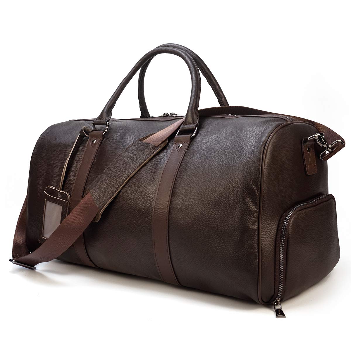 Leather Travel Duffle Bag with Shoe Pouch, Cabin Friendly Weekender Overnight Bags, Carry On Sports Gym Bag for Men Women