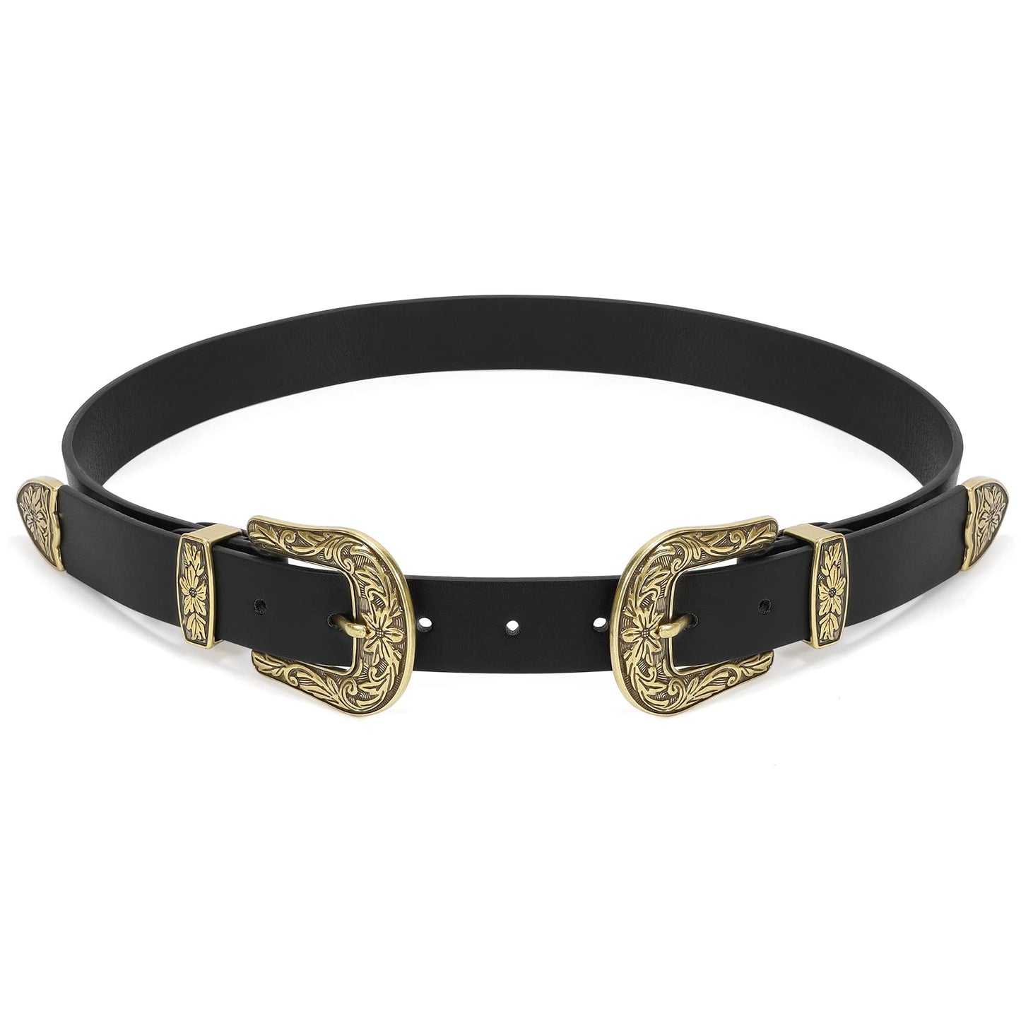 XZQTIVE Women Leather Belt Ladies Vintage Western Belt Retro Cowgirl Leather Belt Black Waist Belt for Pants Jeans Dresses