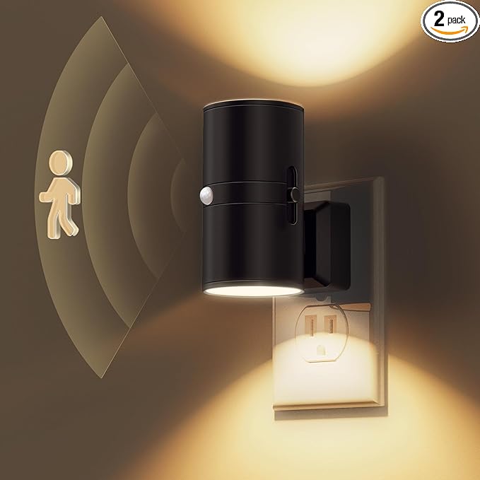 L LOHAS LED Motion Sensor Night Light Plug in, 2 Pack, Motion Activated Night Light, 0-100LM Dimmable, 3000K Soft White, Motion Sensor Light Indoor for Bathroom Hallway Bedroom Stairway Kids Elderly