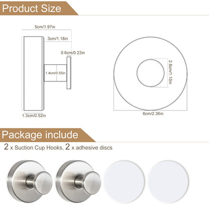 ZESLMG Suction Cup Hooks for Shower, Nickel Wreath Hangers for Front Door Glass Window Bathroom Kitchen Wall, Removable Towel Holder Bath Robe Loofah Coat Hooks No Damage for Hanging, 2 Pack