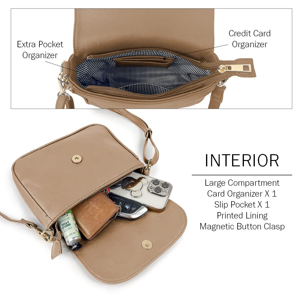 EVVE Small Crossbody Bag for Women Trendy Flap Saddle Purses with Tassel Vegan leather Shoulder Bag - Taupe