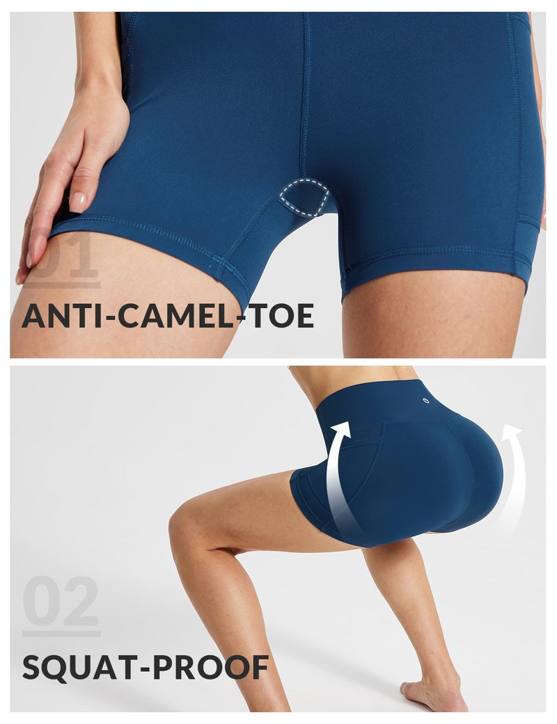 baleaf Womens Spandex Shorts 5" High Waisted Biker Workout Lycra Compression Shorts with Pockets Blue XS