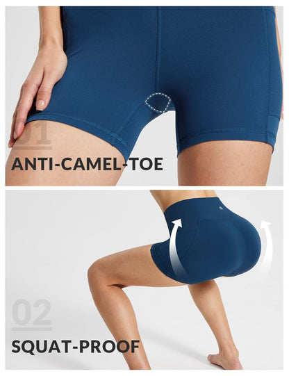 baleaf Womens Spandex Shorts 5" High Waisted Biker Workout Lycra Compression Shorts with Pockets Blue XL
