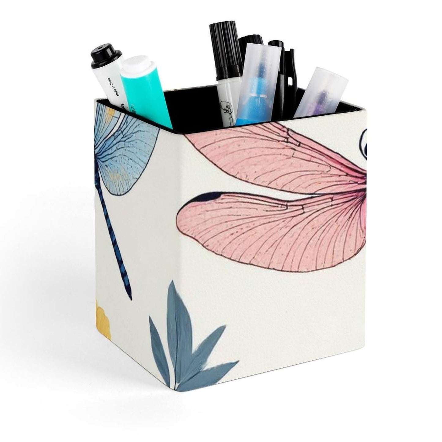 UTRSIFB Holder Cup Makeup Brush Storage Organizer, Waterproof Multifunctional Office Supplies, Pen Holder Square Leather Pencil Dragonfly
