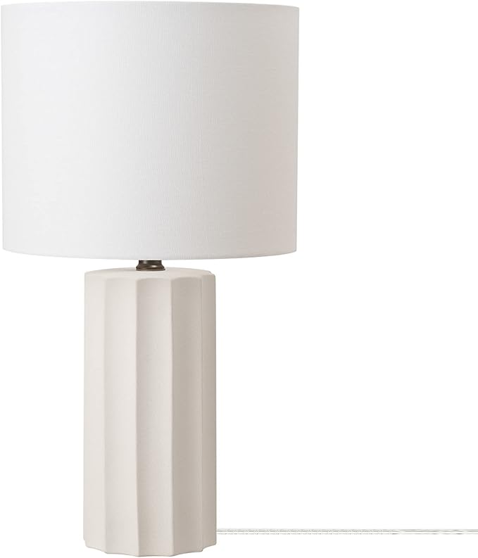 GLOBE Electric 65922 20" Table Lamp, Ribbed Concrete Finish, White Linen Shade