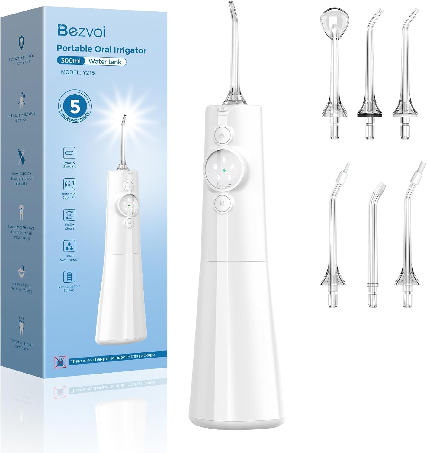 Water Flosser Teeth Pick: 300ML & LED Display 5 Modes Rechargeable Dental Flossers for Braces,Sensitive Gums, Portable Flossing for Teeth Cleaning, IPX7 Waterproof Cordless for Home Travel Use
