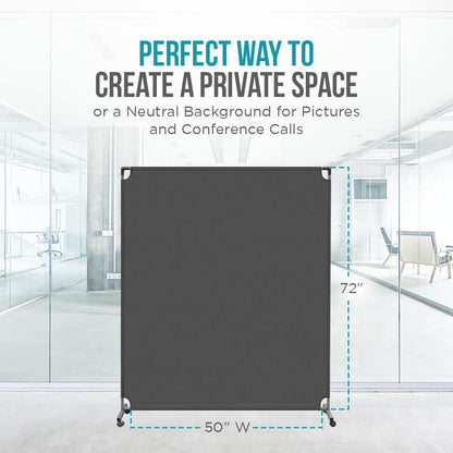 Steel-AID 50-inch Rolling Privacy Room Divider - Freestanding Office Wall Partition with Non See-Through Blackout Screen - Sturdy & Durable Iron Frame - Rolling Wheels - Black, White, Gray & Blue