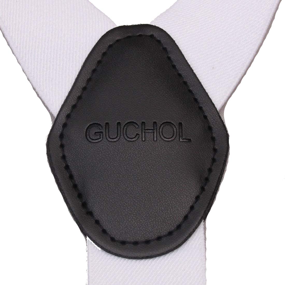GHCHOL Mens Suspenders with Strong Metal 6 Clips Adjustable Elastic Y Style Leather Suspender for Wedding (White)