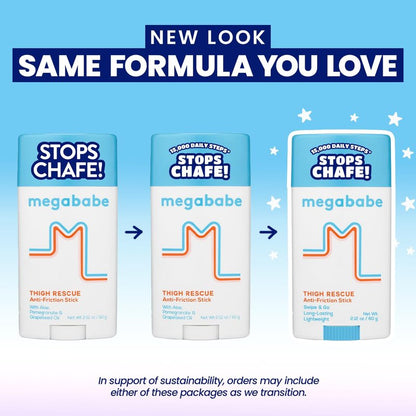 Megababe Thigh Rescue Anti-Chafe Stick | Prevents skin chafe & irritation | Thighs, arms, bra-lines & more | Summer and Hot Weather Essentials | 2.12oz (Pack of 2)