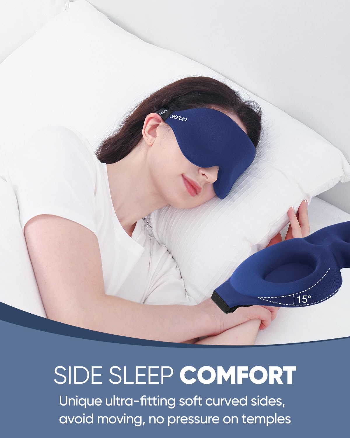 MZOO Luxury Sleep Eye Mask for Side Sleeper Men Women, Zero Eye Pressure 3D Sleeping Mask, Light Blocking Patented Design Night Blindfold, Soft Eye Shade Cover for Travel, Black