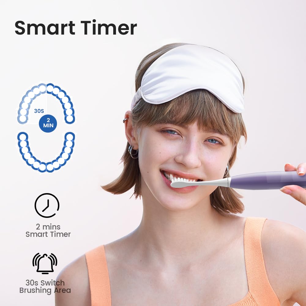 Oclean Electric Toothbrush for Adults, 150 Days Battery Life Electric Toothbrush, USB Rechargeable Sonic Travel Toothbrush with 6 Brush Heads & Travel Case, 5 Modes and Smart Timer