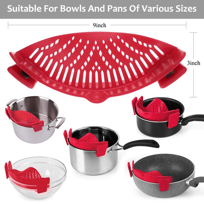 YEVIOR Clip on Strainer for All Pots Pan,Silicone Pasta Strainer Kitchen Gadgets,Collapsible Colander for Noodle,Vegetables,Fruit,Spaghetti (Grey)