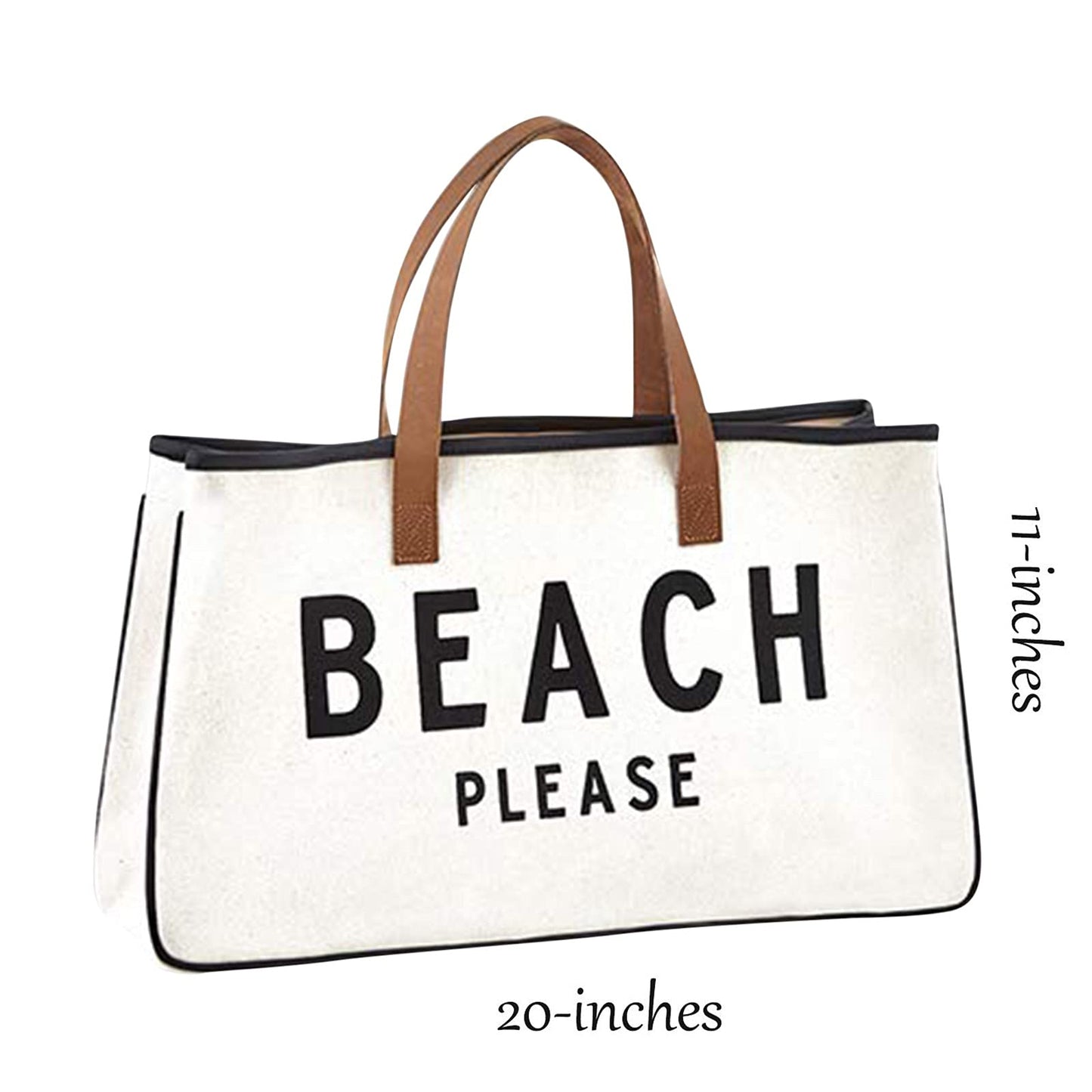 Santa Barbara Design Studio Womens Tote - Cotton Canvas Shoulder Bag with Leather Handles and Waterproof Lining, Large, Beach Please