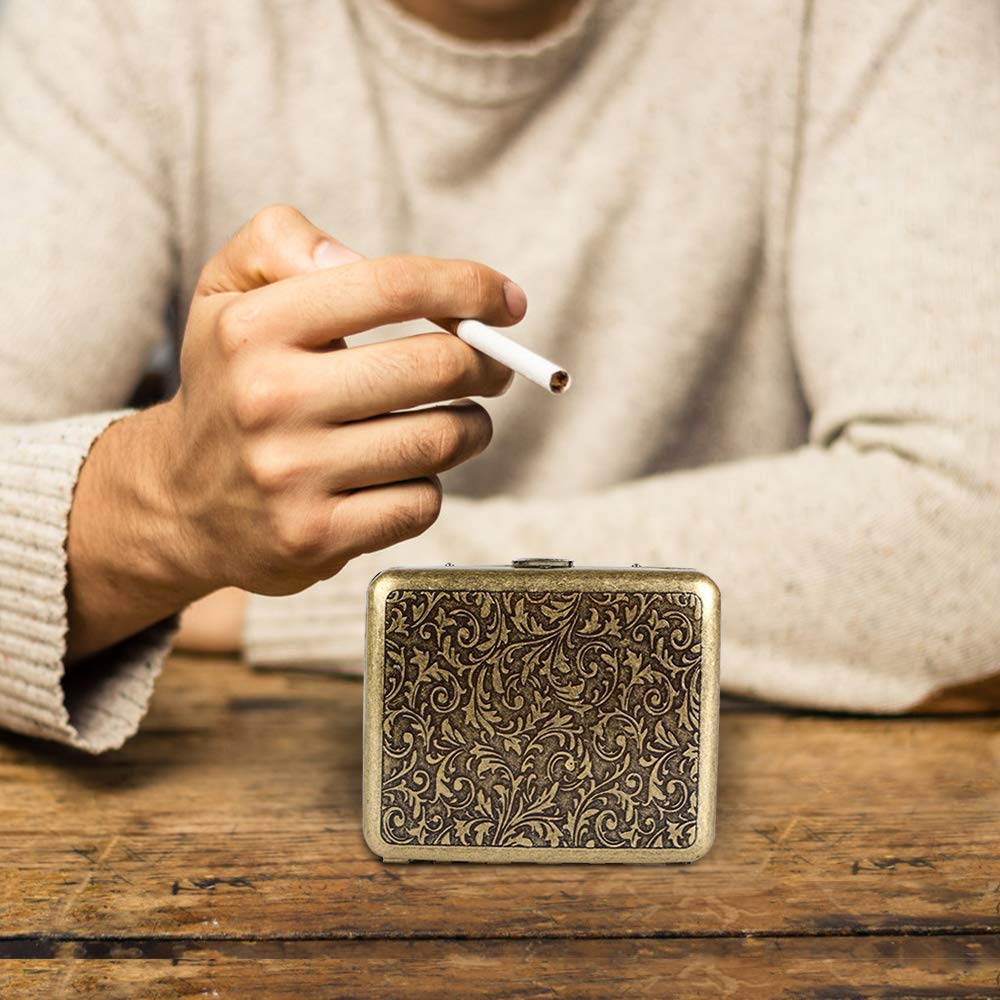 YHOUSE Cigarette Case - Retro Metal Cigarette Box Double Sided Spring Clip Open Pocket Holder for 20 Cigarettes (Golden)