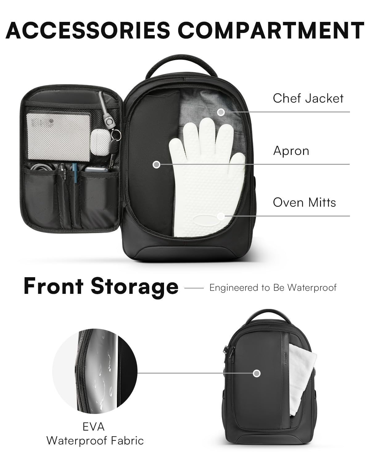 Chef Knife Backpack with Waterproof Pocket, 30+ Pockets for Knives and Tools, Knife Bags for Chefs Professional Culinary Apprentice Private Chefs, Pocket for Tablet Laptop (Knife Not Included)