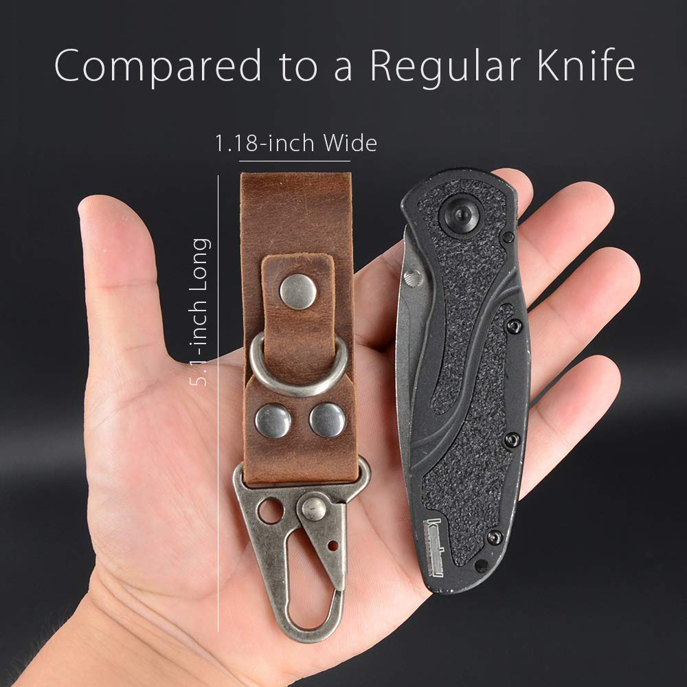 diodrio EDC Leather Strap Keychain, Belt Clip Key Ring Fob Holder, Chestnut. 2 per Pack.