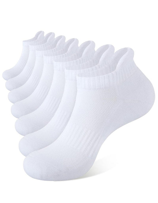 CLOSEMATE 7 Pairs Ankle Athletic Running Socks for Men Women - Comfortable Cotton Cushioned and Anti-Blister(7White, Size L)
