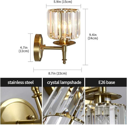 Gold Vanity Lights Bathroom, 3 Lights Fixture for Bathroom Over Mirror, Modern Crystal Wall Sconces Vanity Lighting Fixtures